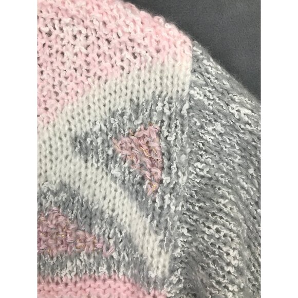 VTG Here's a Hug Acrylic Sweater Womens L Pink Gray Graphic Made in Hong Kong - Picture 6 of 6